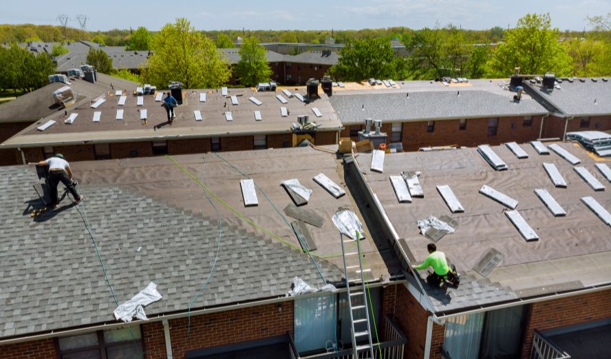 Multi-home roof replacement in progress